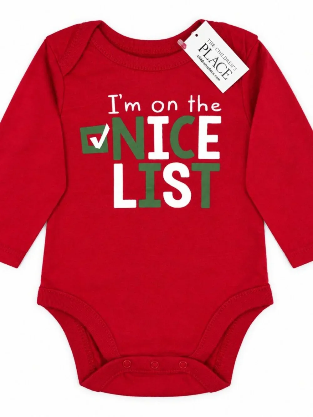 Children’s Place “I’m on the Nice List” Christmas Bodysuit Red 0-3 3-6 Months